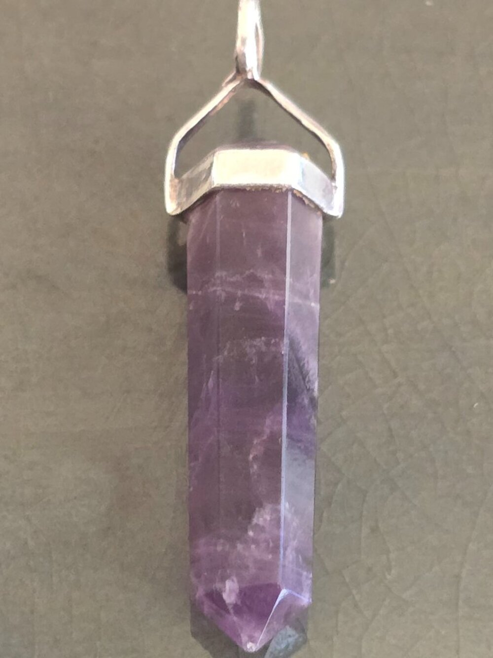 925 Sterling Silver Chevron Amethyst Crystal Point Pendant - Picture 4 of 7